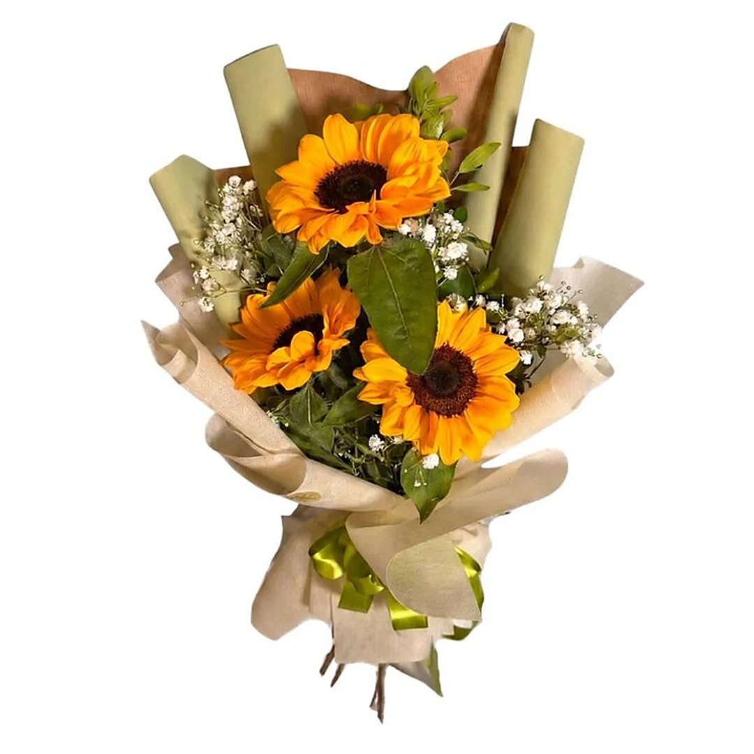 Raggio di Sole: tre girasoli con velo da sposa in carta naturale