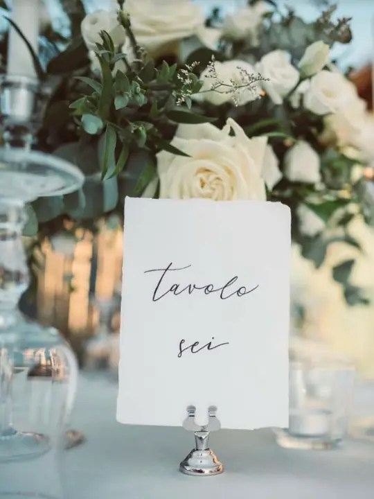 Tableau de mariage e centrotavola elegante con fiori bianchi